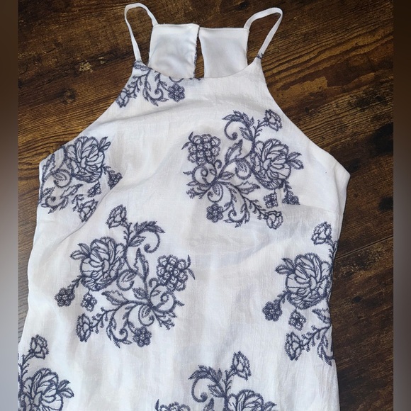 Floral Halter Dress in White and Blue - Picture 4 of 7